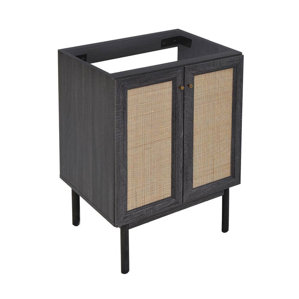 Classe 24" Black and Rattan Freestanding Bathroom Vanity