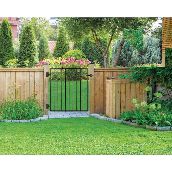 3.75 ft. x 3.83 ft. Coral Profile Black Iron Flat Top Fence Gate