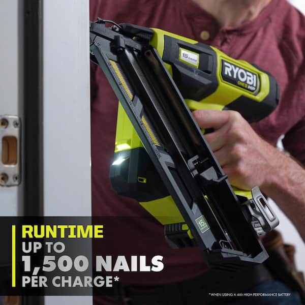 RYOBI ONE+ HP 18V Brushless Cordless 15-Gauge 34° Angled RYOBI ONE+ HP 18V Brushless Cordless 15-Gauge 34° Angled