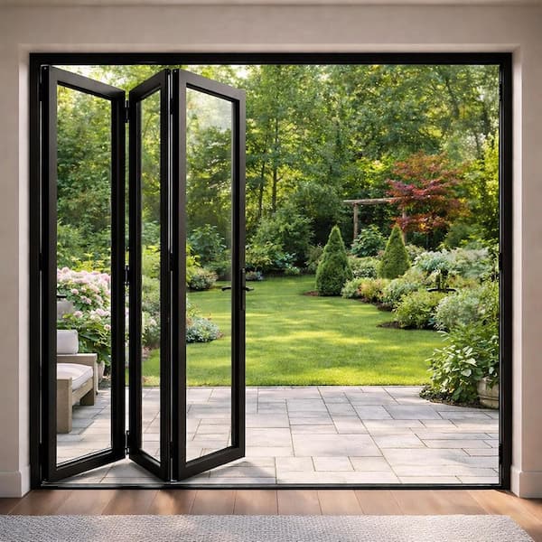 Eris 96 in. x 80 in. Left Swing/Outswing Black Aluminum Folding Patio door