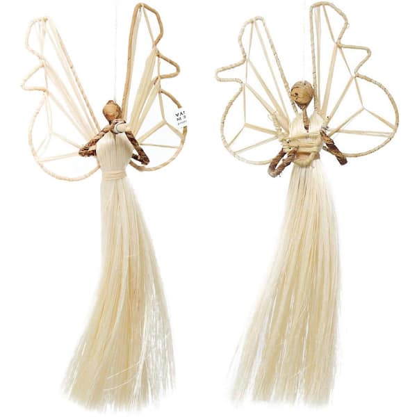 Global Crafts 9 in. Sisal Angel Ornaments - Musical (Set of 2)