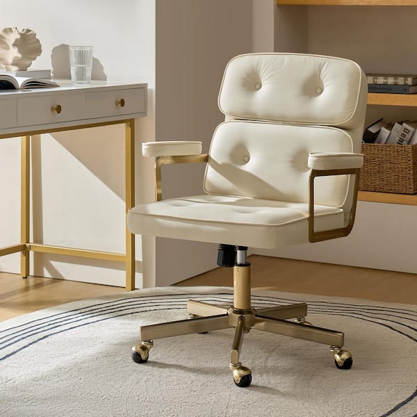 Deirdre Modern Faux Leather Office Chair in Ivory with Armrests