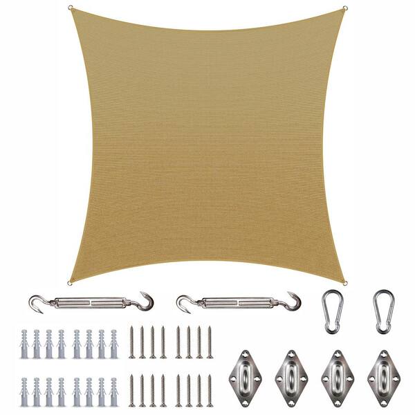 COLOURTREE 16 ft. x 16 ft. 190 GSM Sand Beige Square Sun Shade Sail with Square Kit