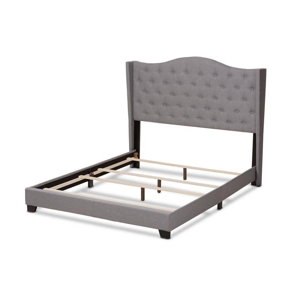 Gray Tufted Upholstered King Bed with Curved Headboard