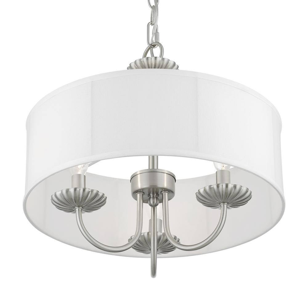 Brushed Nickel Mini Drum Pendant Light with Fabric Shade