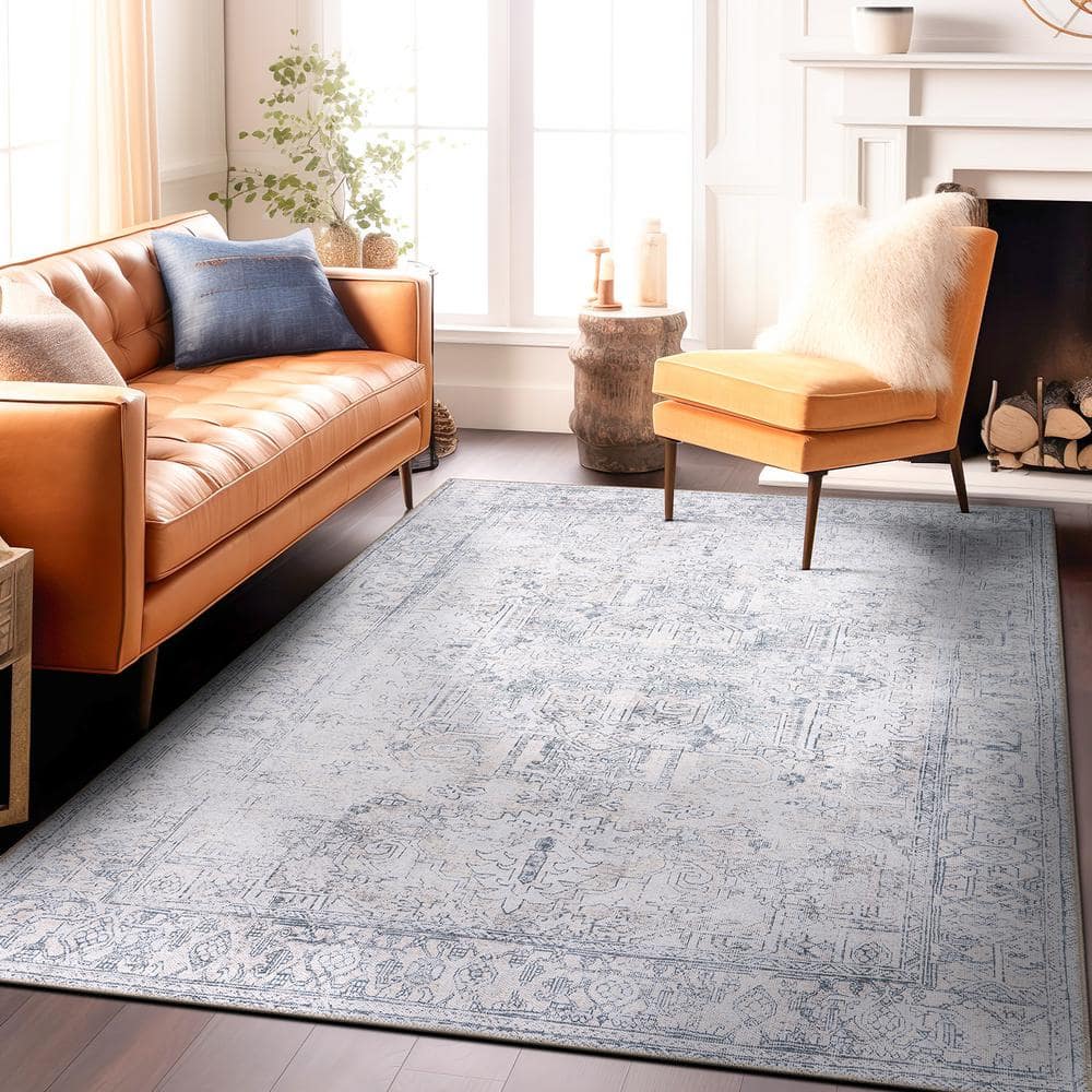 Vintage Inspired Distressed Machine Washable Blue 6 ft. 6 in. x 9 ft. Area Rug price history on PriceWatchPro