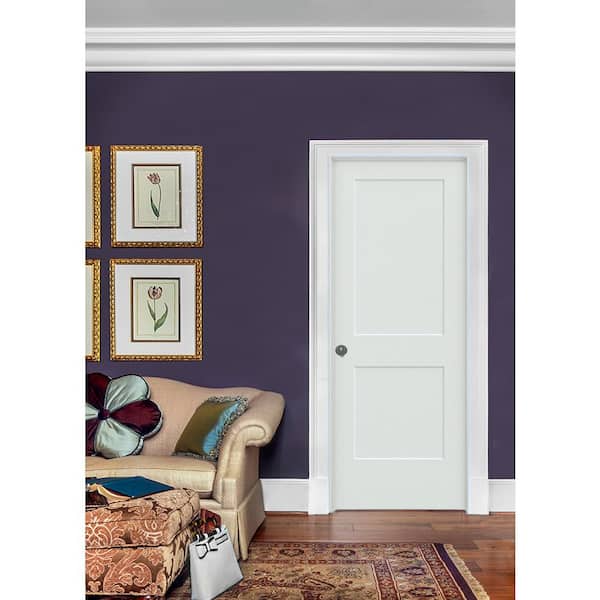 30 in. x 80 in. 2 Panel Monroe White Left-Hand Smooth Solid Core Molded Composite MDF Single Prehung Interior Door