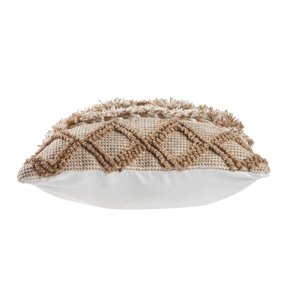 Neutral Beige and Cream Pom Pom Geometric Square Pillow