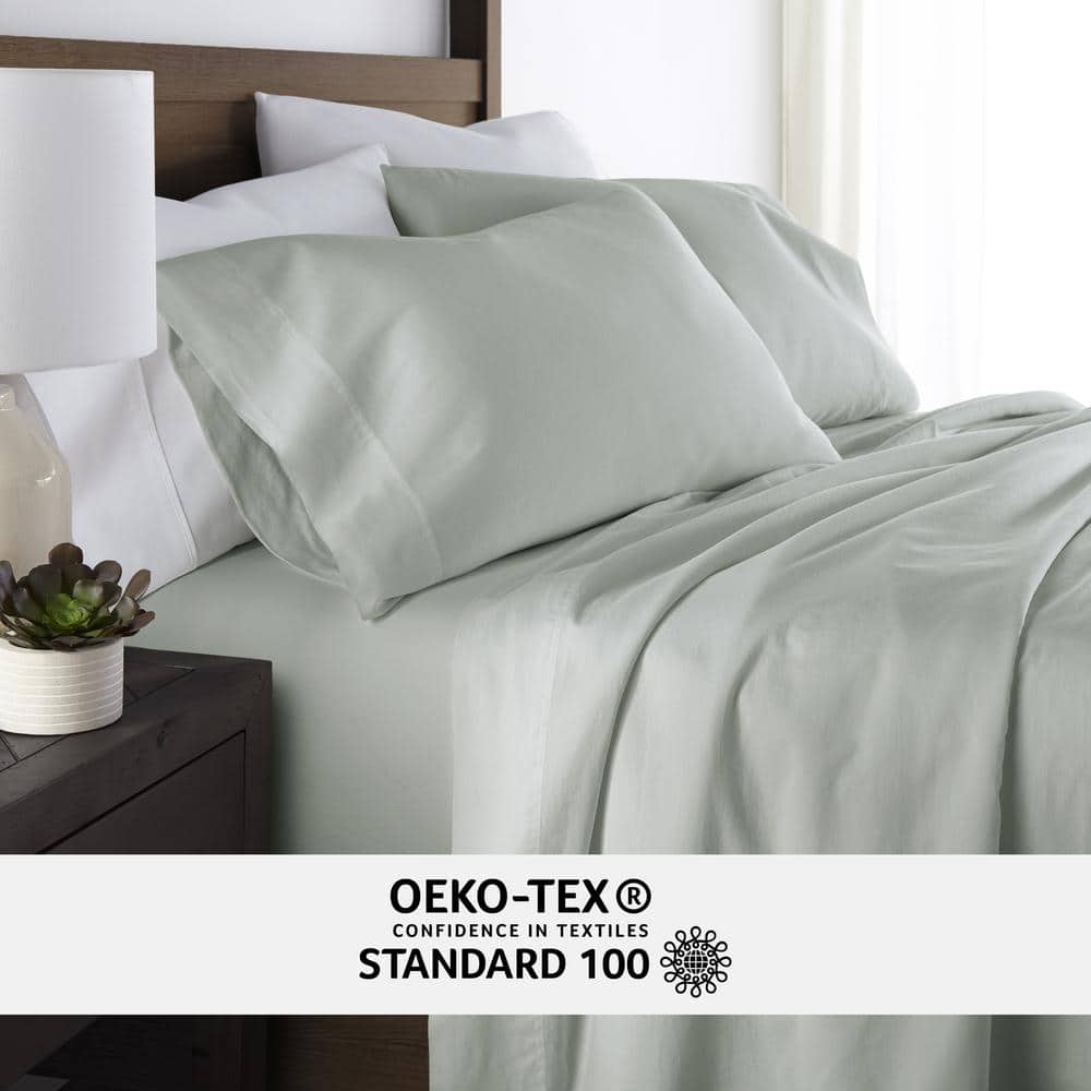 Full Green Mist Cotton Sateen Sheet Set with Pillowcases