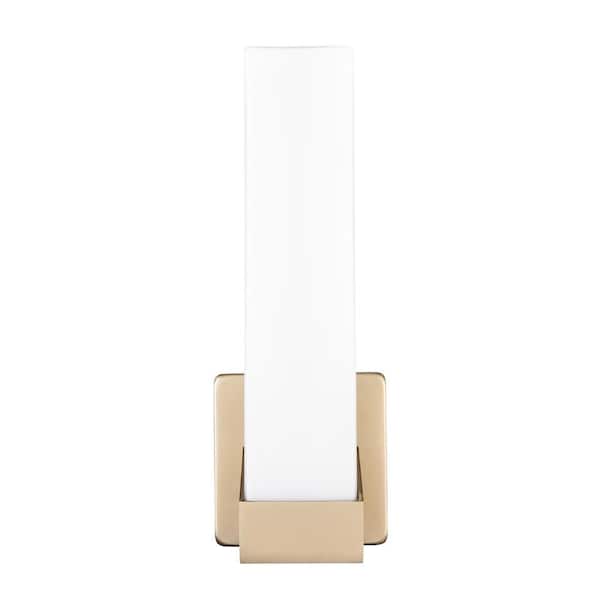 Millennium Lighting 13 in. 1-Light Modern Gold Integrated LED Hardwired Outdoor Coach Wall Sconce with White Glass