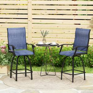 2-Pieces Swivel Metal Frame Outdoor Bar Stools Height Patio Garden Chairs All-Weather Patio Furniture Blue