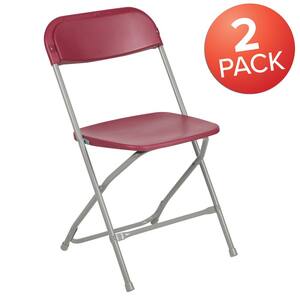 Red Plastic Seat with Metal Frame Folding Chair (Set of 2)