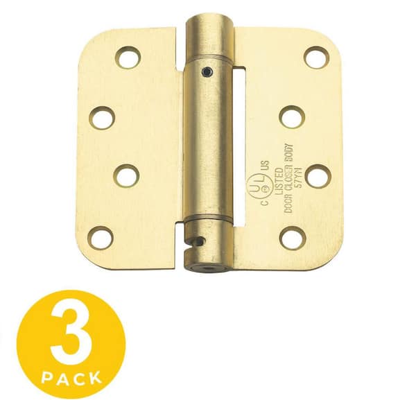 Global Door Controls 4.0 in. x 4.0 in. Satin Brass Steel Spring Hinge with 5/8 in. Radius (Set of 3)