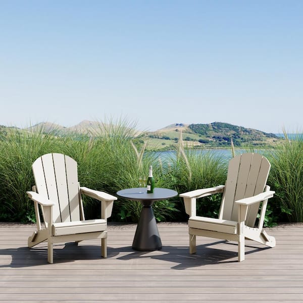 Laguna 2-Pack Fade Resistant Outdoor Patio HDPE Poly Plastic Classic Folding Adirondack Chairs in Sand