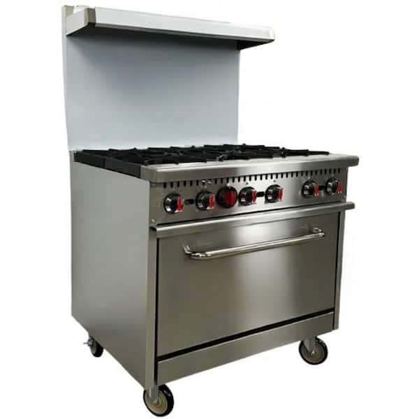 36 in. W Commercial NSF 6-Burners 211,000 BTU Gas Oven Ranges Hot Plates EH36O in Stainless Steel with Oven