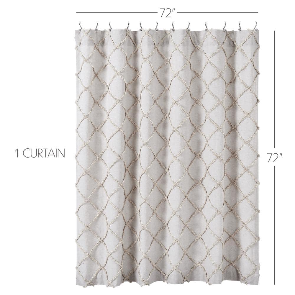 Frayed Lattice Oatmeal and White Cotton Shower Curtain 72x72