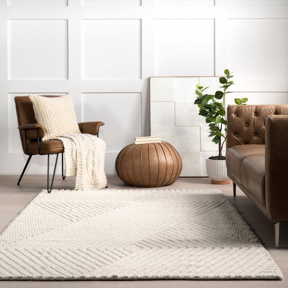 Ivory Geometric Wool 8' x 10' Rectangular Area Rug