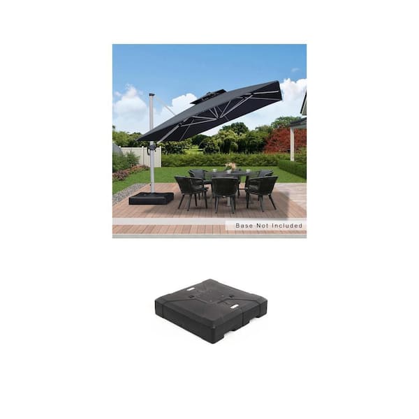 11 ft. Square Double-Top Gray Aluminum Cantilever Umbrella and 286 lbs. Black Umbrella Base