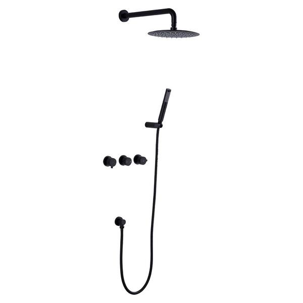 Tahanbath 2-Spray Patterns with 1.5 GPM 10 in. Wall Mount Dual Shower Heads in Spot Resist Matte Black