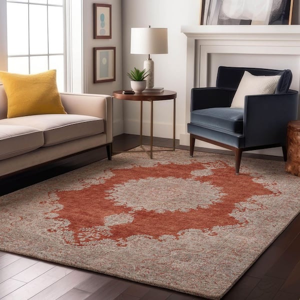 Mayfield Premium Machine Washable Abstract AMF1003 Rust 5 ft. x 7 ft. 6 in. Area Rug