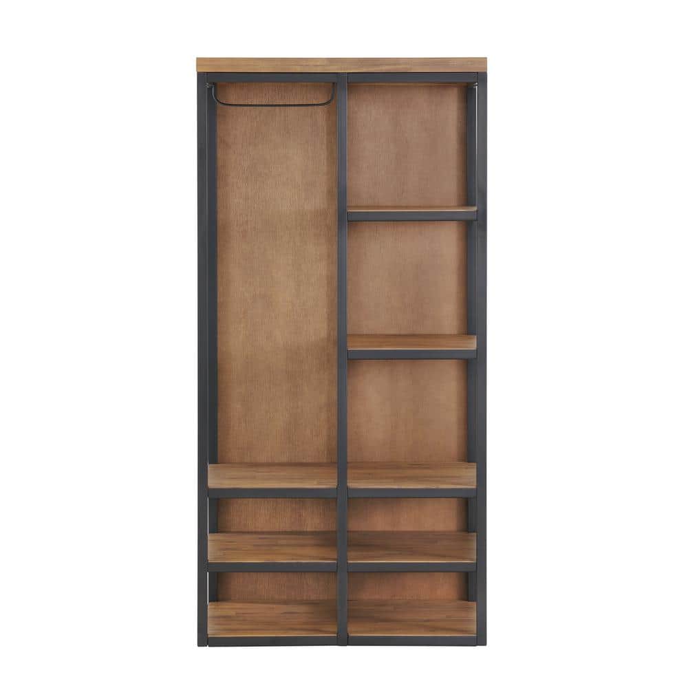 Lloyd 58" Natural Acacia Wood and Metal Hall Tree with Storage