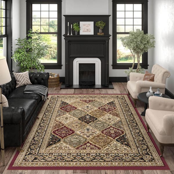 Sensation Border Red 5 ft. x 8 ft. Indoor Area Rug