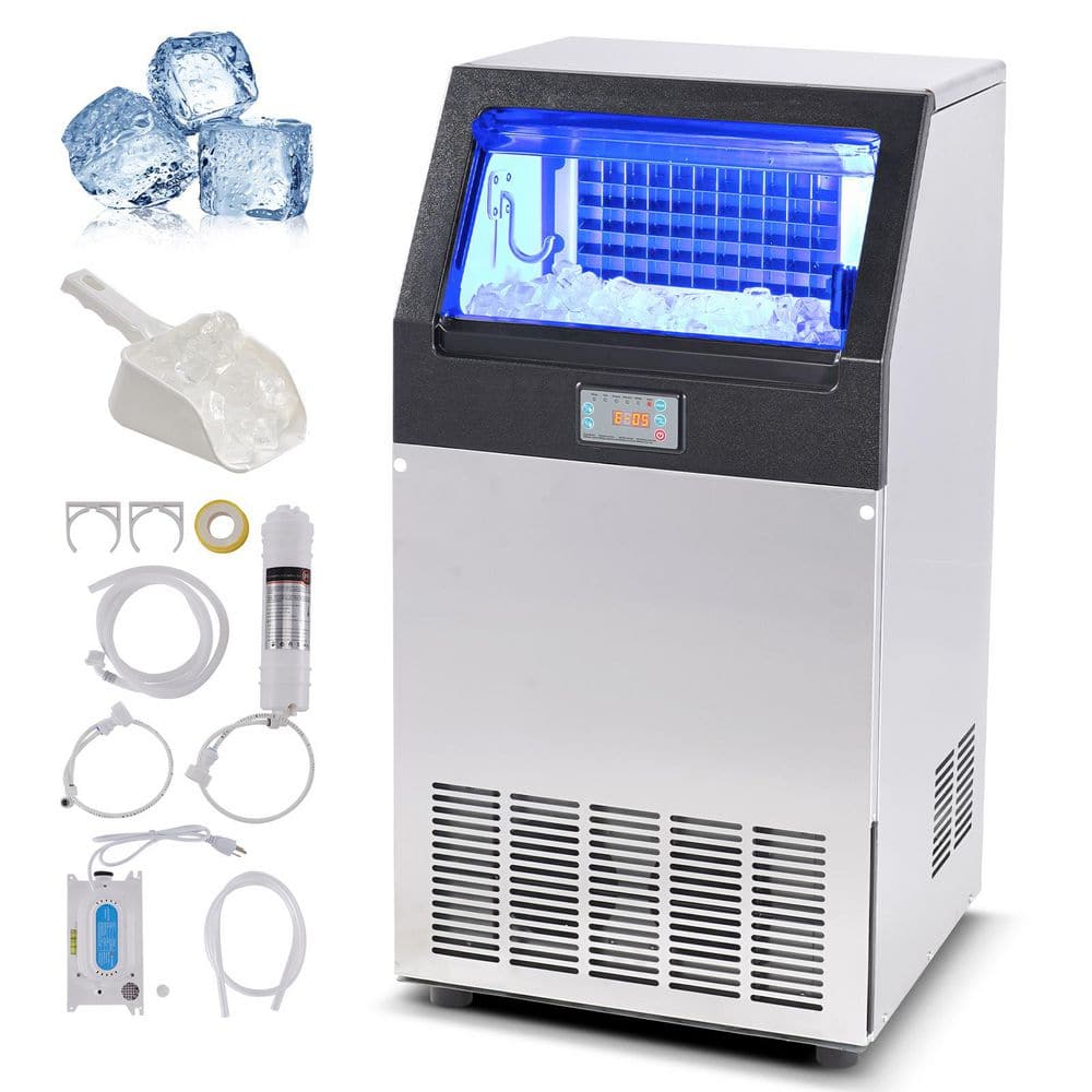 Commercial Ice Maker 140 lbs. /24 H Full Size Cubes 15.75 in. Ice Maker Machine w/ 33 lbs. Storage Capacity Freestanding