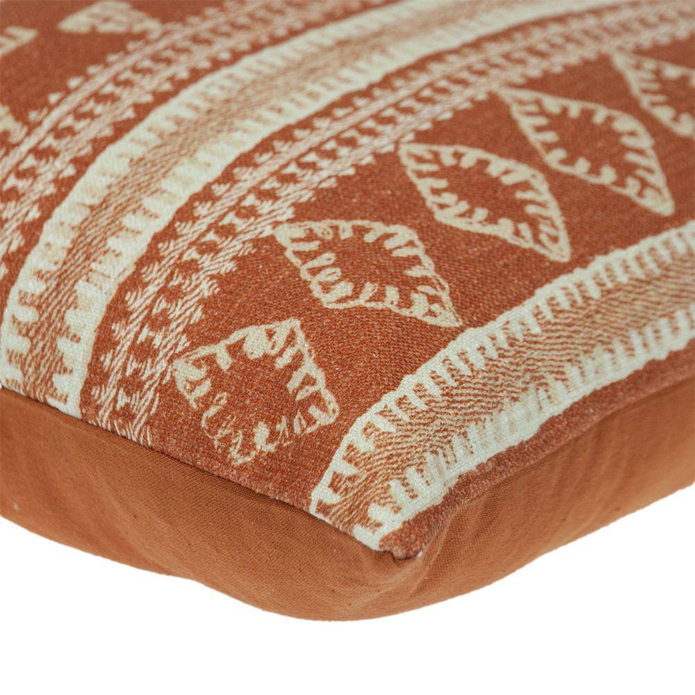 Transitional Tribal Orange and Beige Cotton Throw Pillow