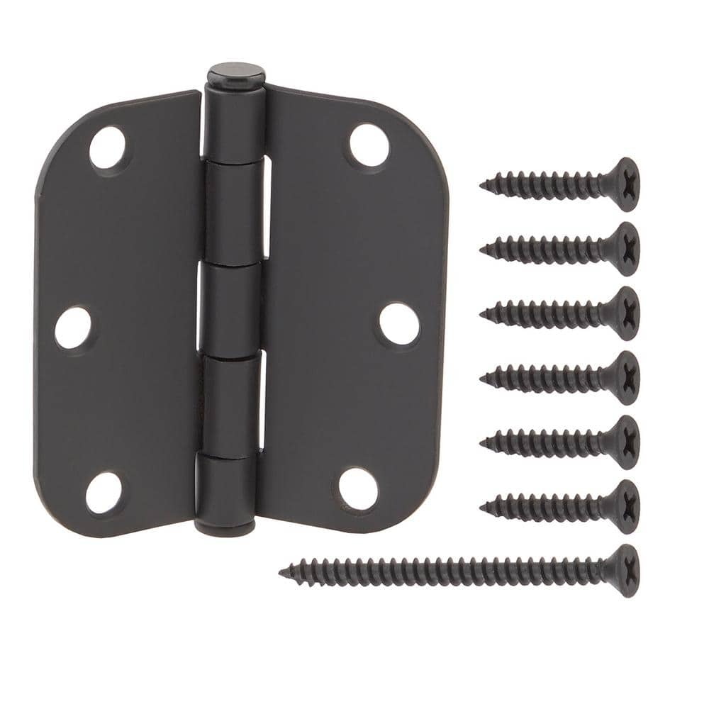 3 in. x 5/8 in. Radius Matte Black Squeak-Free Door Hinge