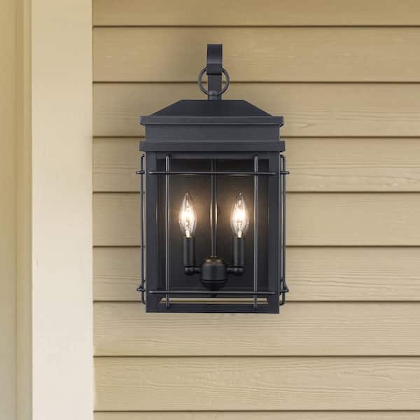 Bel Air Lighting 2 Light Black Outdoor Wall Light Fixture with Clear Glass