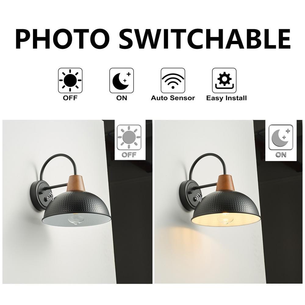 Black Iron Gooseneck Barn Wall Sconce with Wood Accent