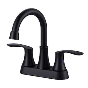 4 in. Centerset Double Handle 3 Holes High Arc Bathroom Faucet with Pop-Up Drain in Matte Black