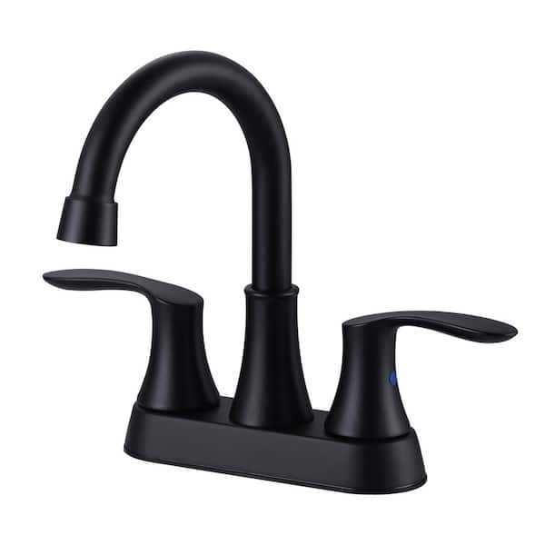 ARCORA 4 in. Centerset Double Handle 3 Holes High Arc Bathroom Faucet with Pop-Up Drain in Matte Black