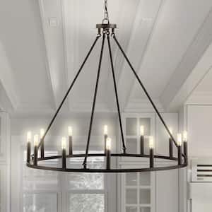 Gio 36 in. 12-Lights Oil Rubbed Bronze Iron Classic Industrial Ring LED Chandelier