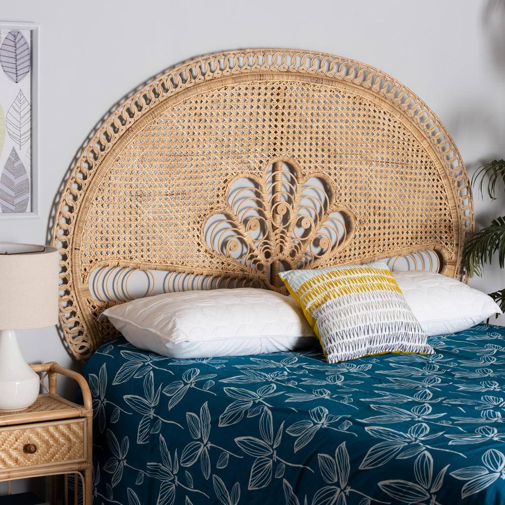 Natural Rattan Queen Size Bohemian Tufted Headboard