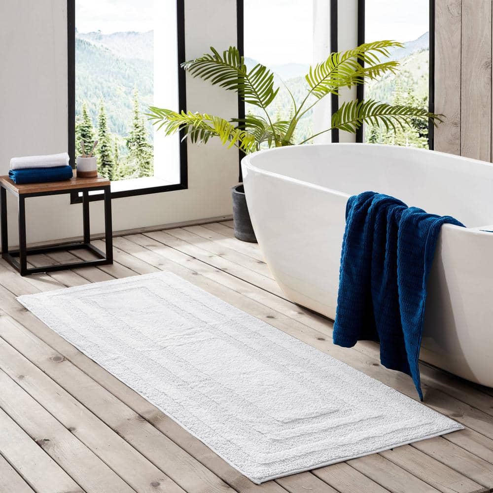 Luxurious Logan White Cotton Bath Runner Rug 60"x22"