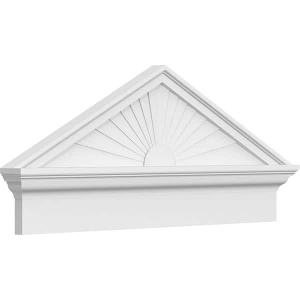 Ekena Millwork 2-3/4 in. x 36 in. x 15-7/8 in. (Pitch 6/12) Peaked Cap Sunburst Architectural Grade PVC Combination Pediment