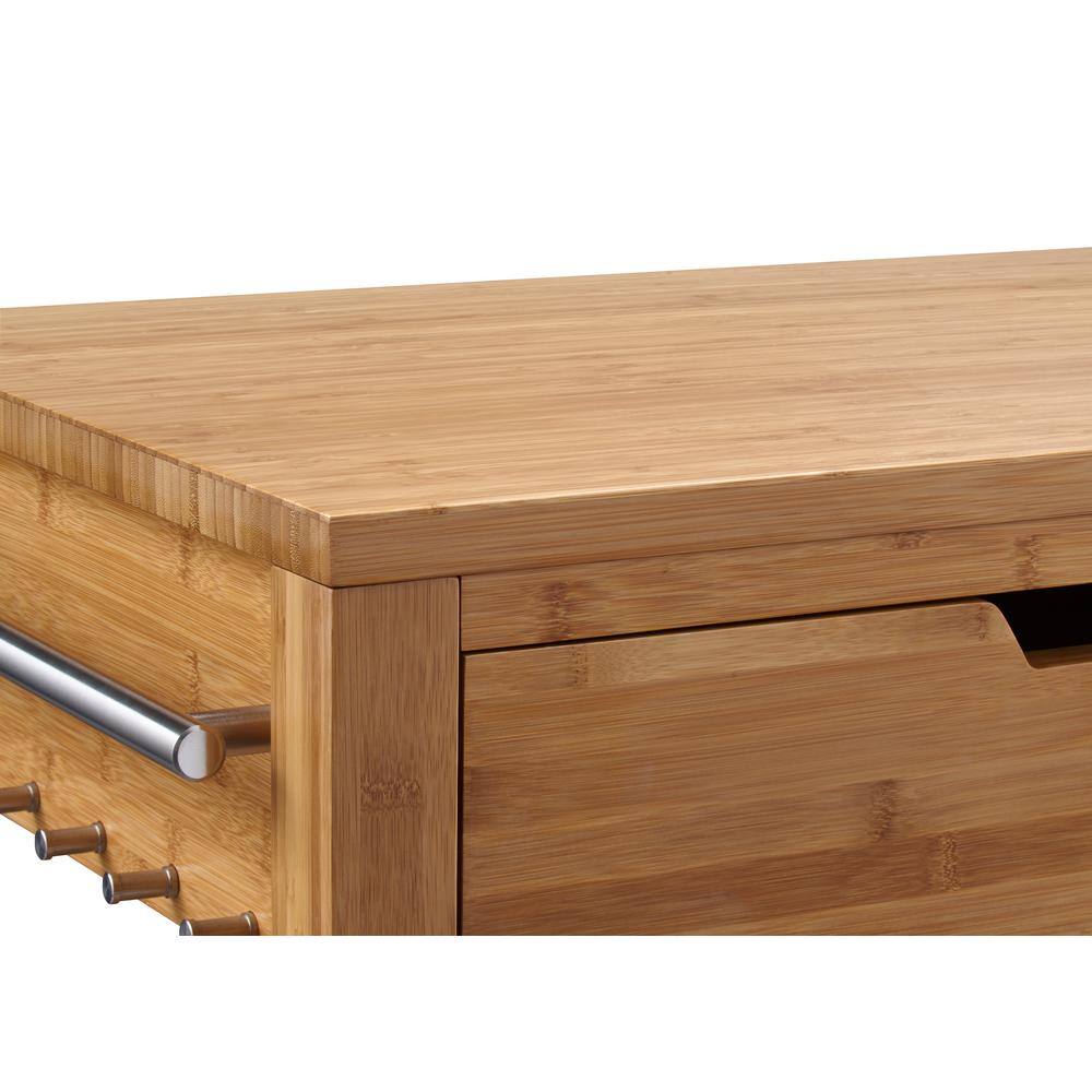 Sleek 48" Bamboo and Stainless Steel Kitchen Island with Casters