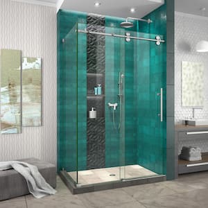 Enigma-XO 44 -3/8 to 48 -3/8 in. W x 76 in. H Fully Frameless Sliding Shower Enclosure in Brushed Stainless Steel