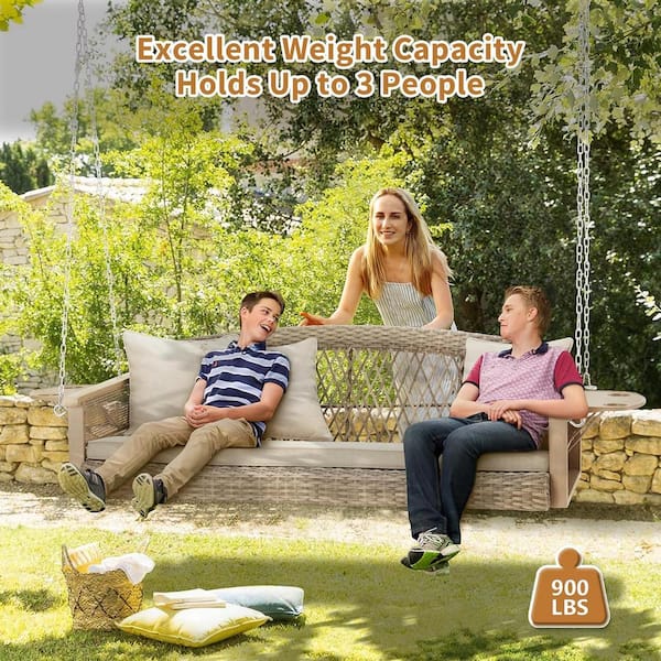 3-Person Wicker Porch Swing with Upgraded Cup Holder, 55 3-Person Wicker Porch Swing with Upgraded Cup Holder, 55