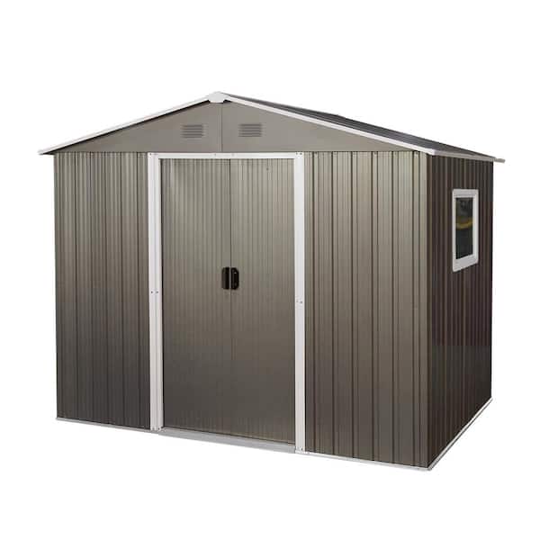Unbranded 8 ft. x 6 ft. Outdoor Gray Metal Storage Shed with Waterproof Roof, 2 Lockable Doors and Window (24 sq. ft.)