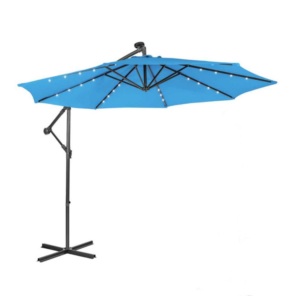 10 ft. Steel Cantilever Tilting System Patio Umbrella with LED Lights in Blue price history on PriceWatchPro