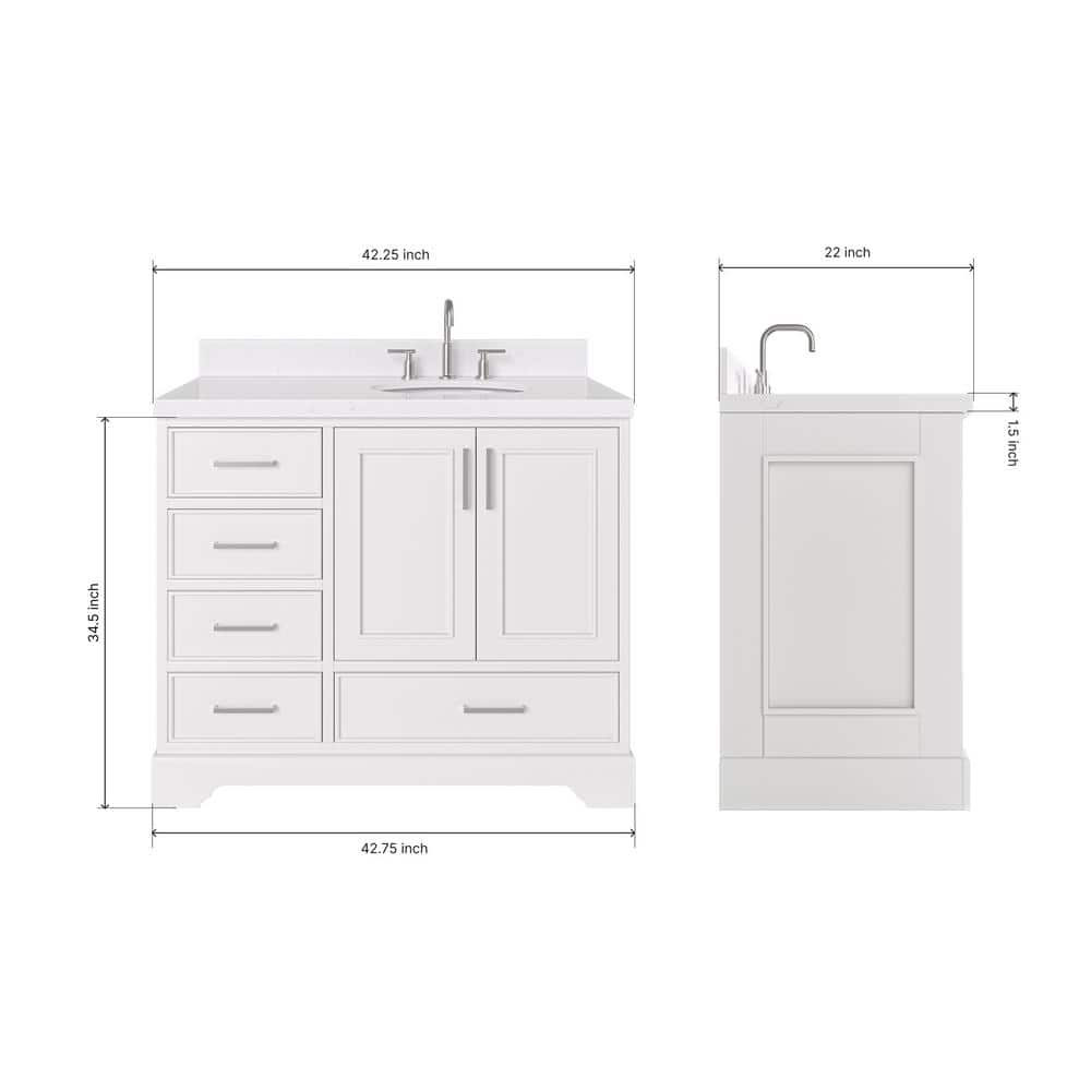 Stafford 42" White Freestanding Single Bathroom Vanity with Quartz Top
