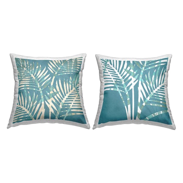 Tropical Palm Botanicals Blue Square Outdoor Throw Pillow 2-Pack