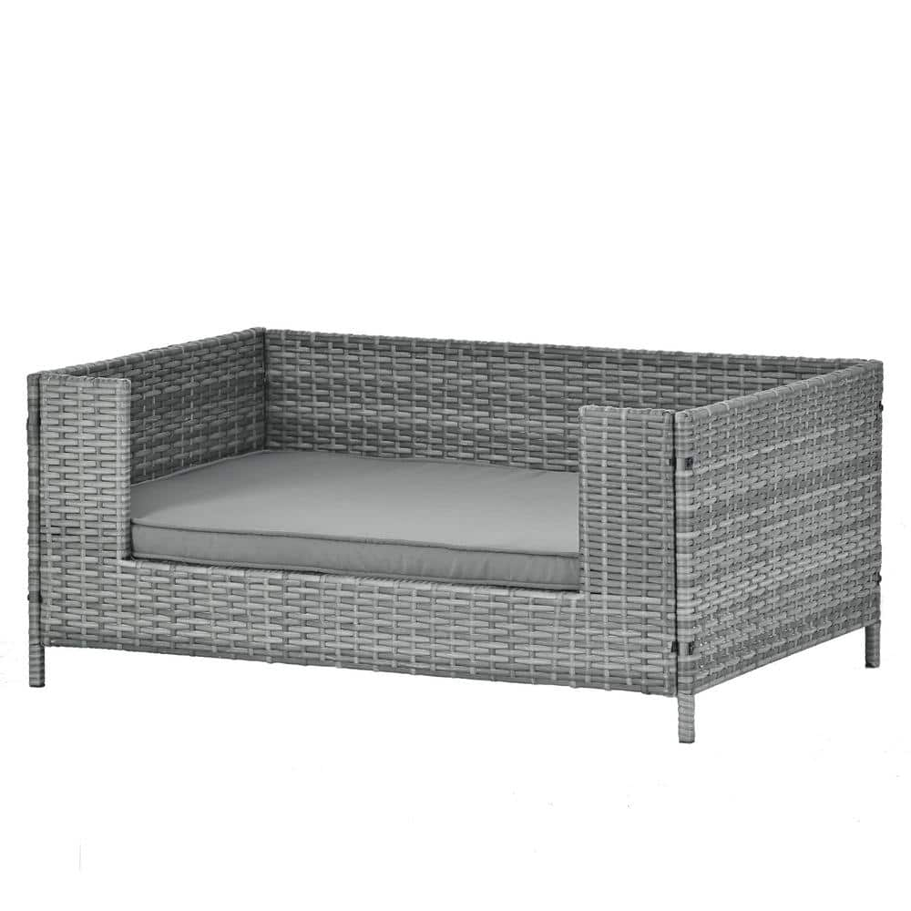 Sudzendf 38.50 in. W Gray Wicker Outdoor Dog Bed, Pet Bed Day Bed with ...