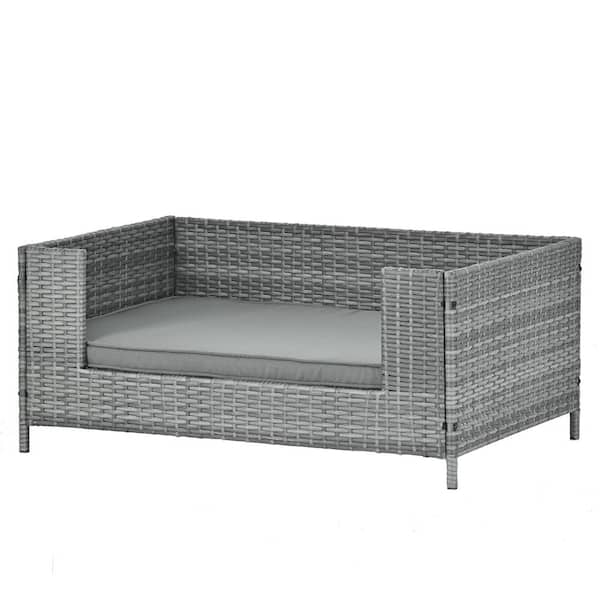 Sudzendf 38.50 in. W Gray Wicker Outdoor Dog Bed, Pet Bed Day Bed with Gray Cushions