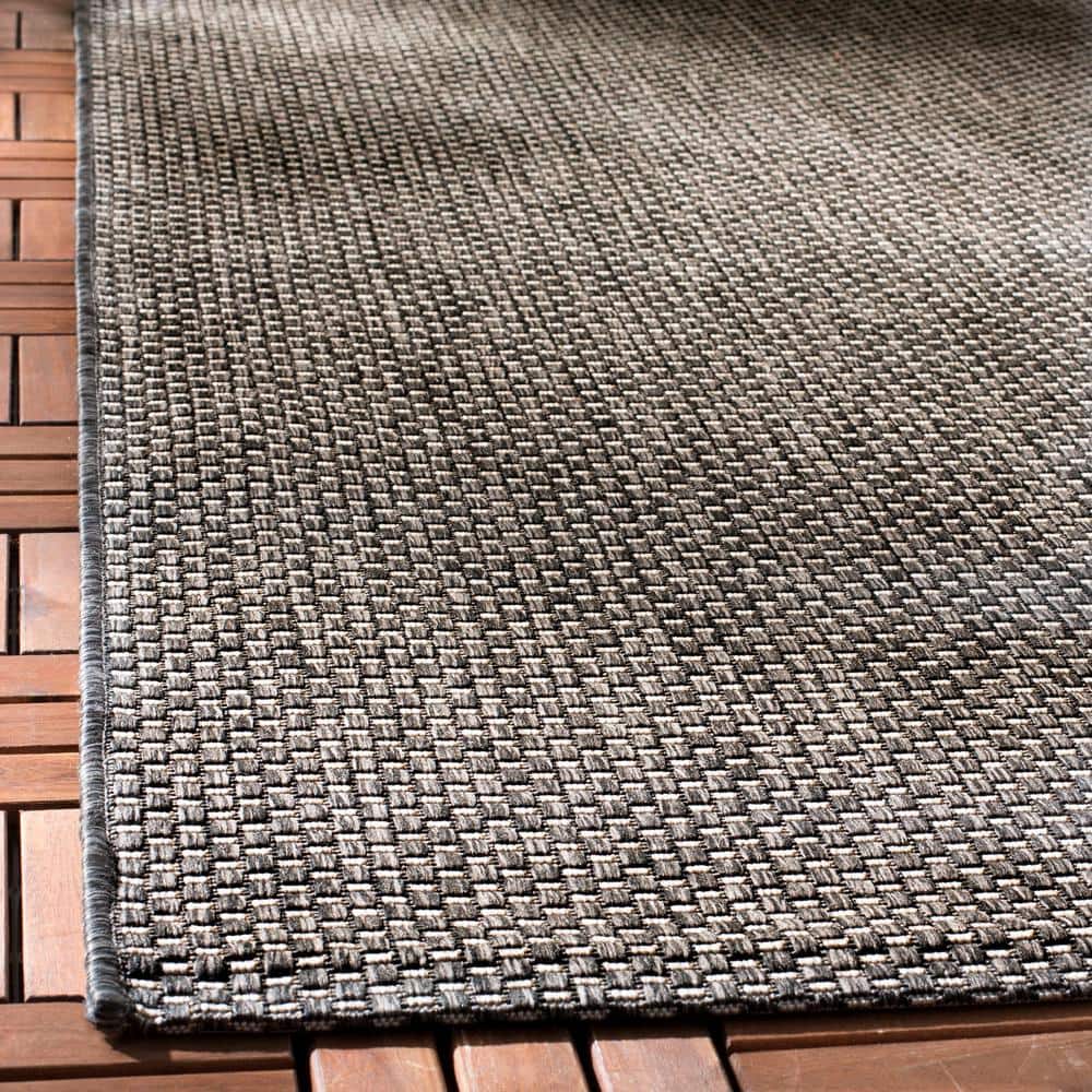 Elegant Black & Beige Checkered 2'3" x 12' Indoor/Outdoor Runner