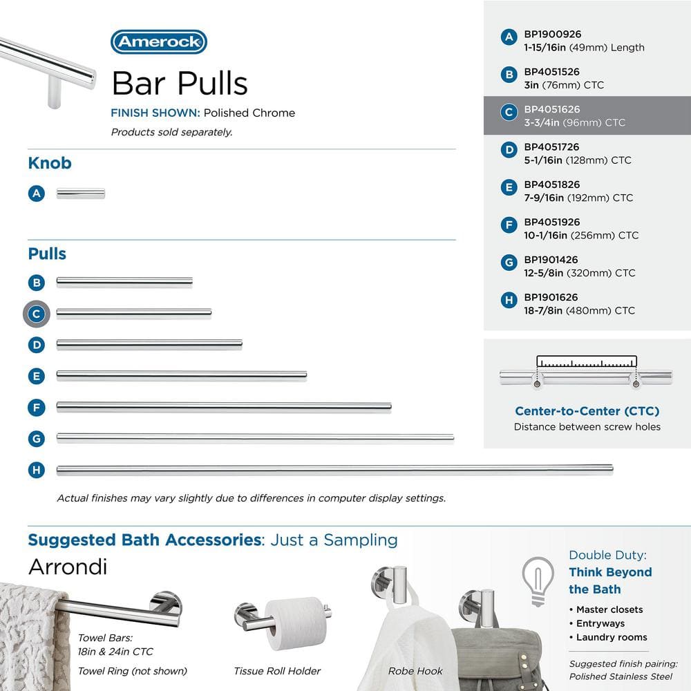 Polished Chrome Modern Bar Cabinet Pull with Mounting Hardware