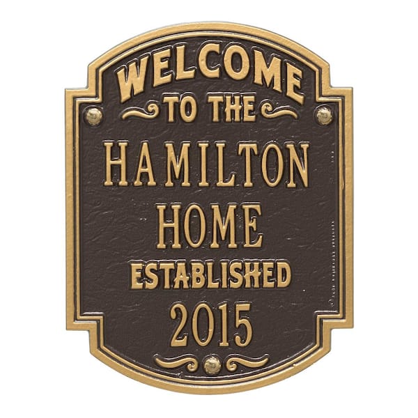 Whitehall Products Heritage Welcome Square Standard Wall 3-Line Square Anniversary Personalized Plaque in Bronze/Gold