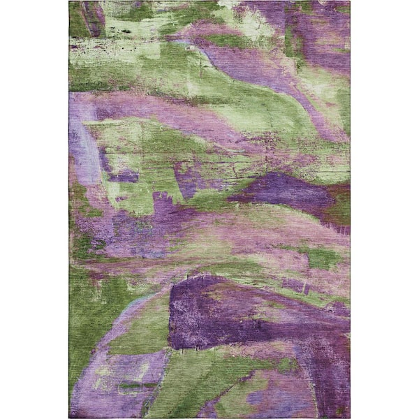 Mayfield Premium Machine Washable Abstract AMF2040 Purple 3 ft. x 5 ft. Area Rug